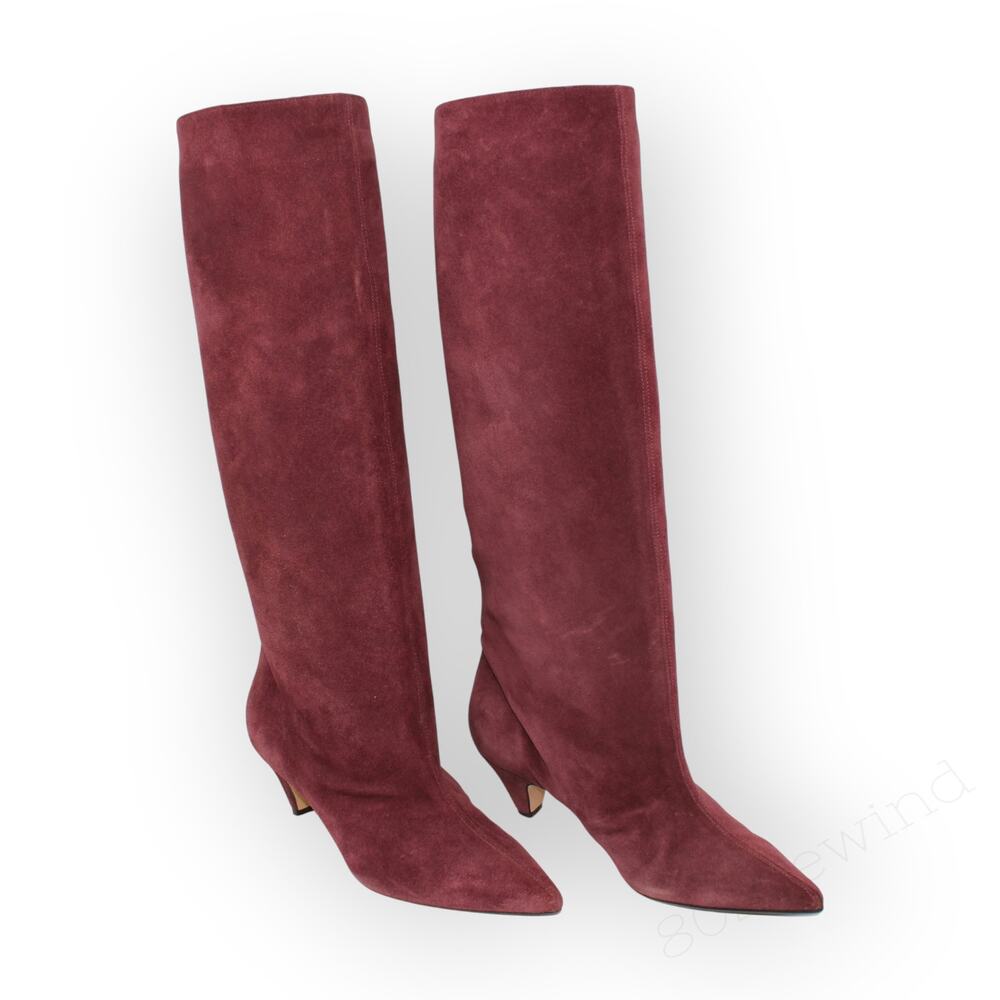EU 38 ~ US 7.5/8 AnnaF Rosa Suede Sandy Boot KneeHigh 2.5" ConeHeel Italy Plum - Picture 4 of 16